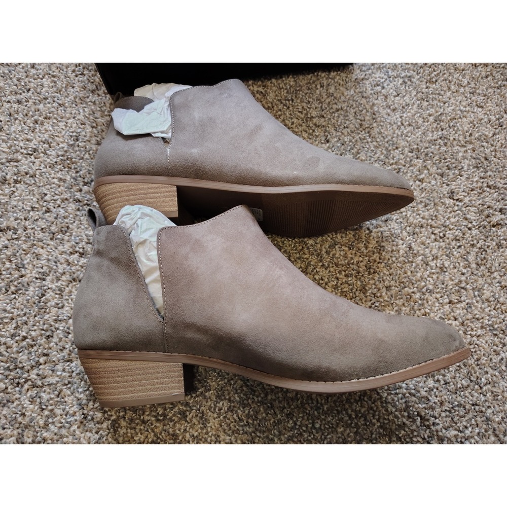 Lane Bryant Taupe Faux Suede Side Cutout Ankle Boots 12W Low Block Heel New